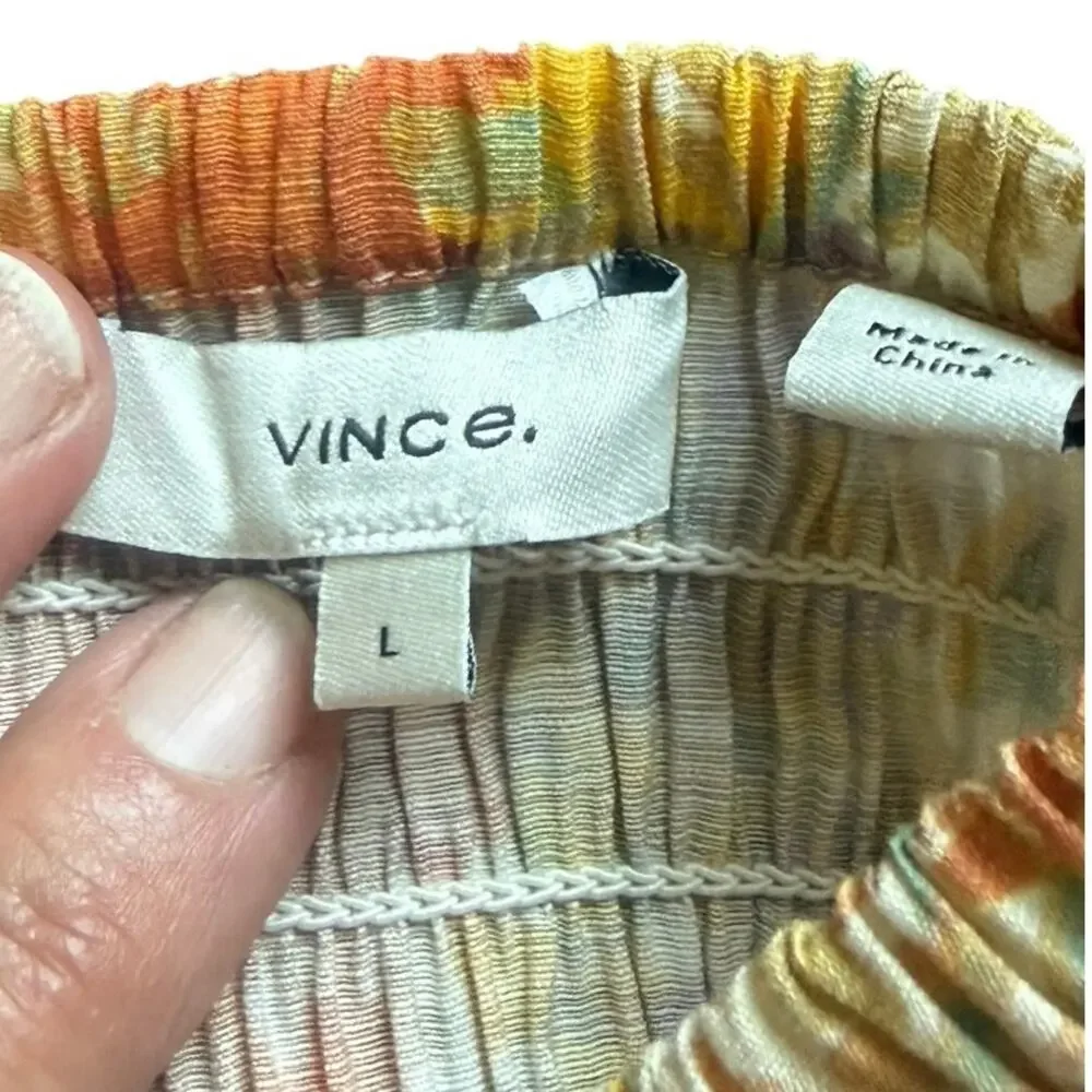 Vince Orange Floral Smocked Waist Skirt - Large